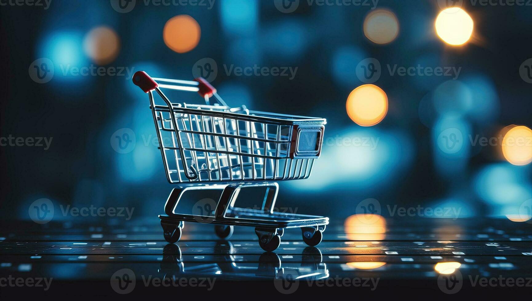 compras carro con bokeh antecedentes. comercio electrónico concepto. ai generado. foto