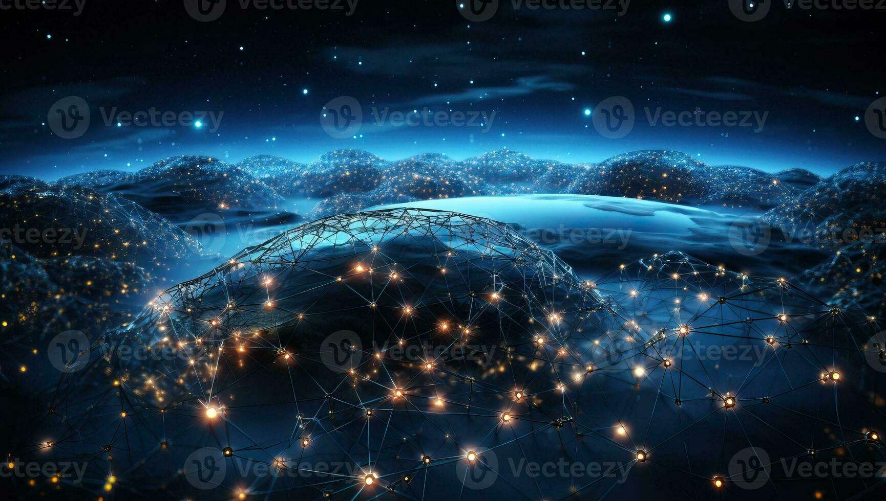 Global network connection and global datas exchanges over the planet Earth. AI Generated. photo