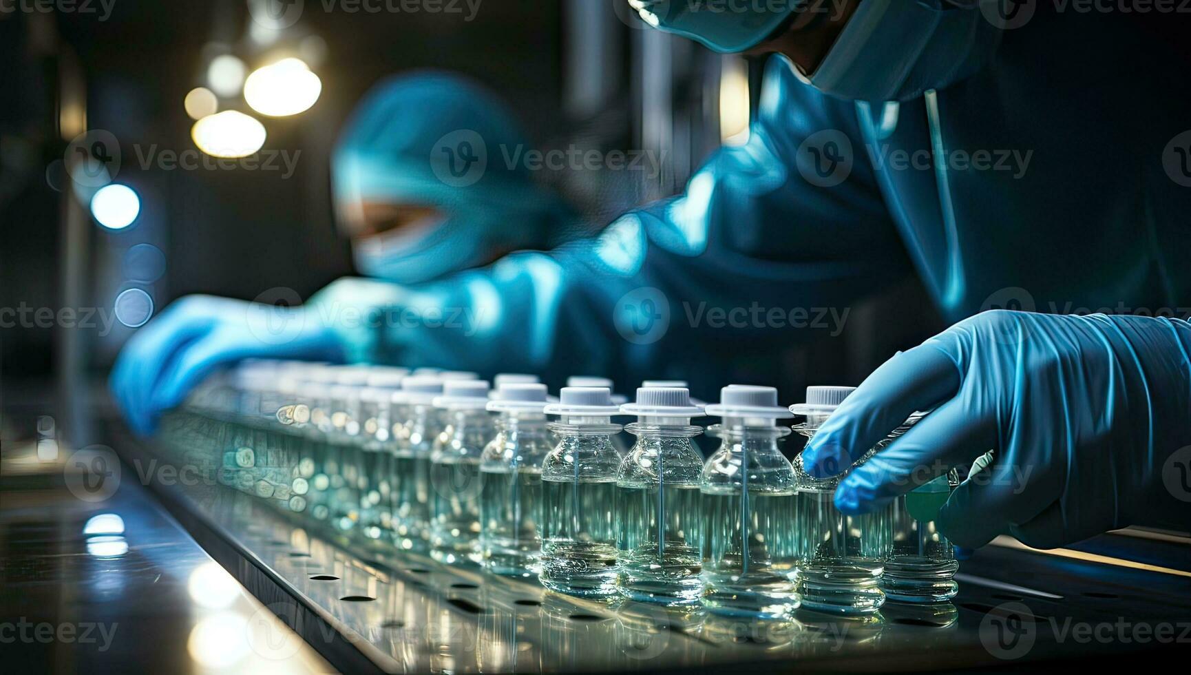 Scientist working with test tubes in laboratory, closeup. Medical research. AI Generated. photo
