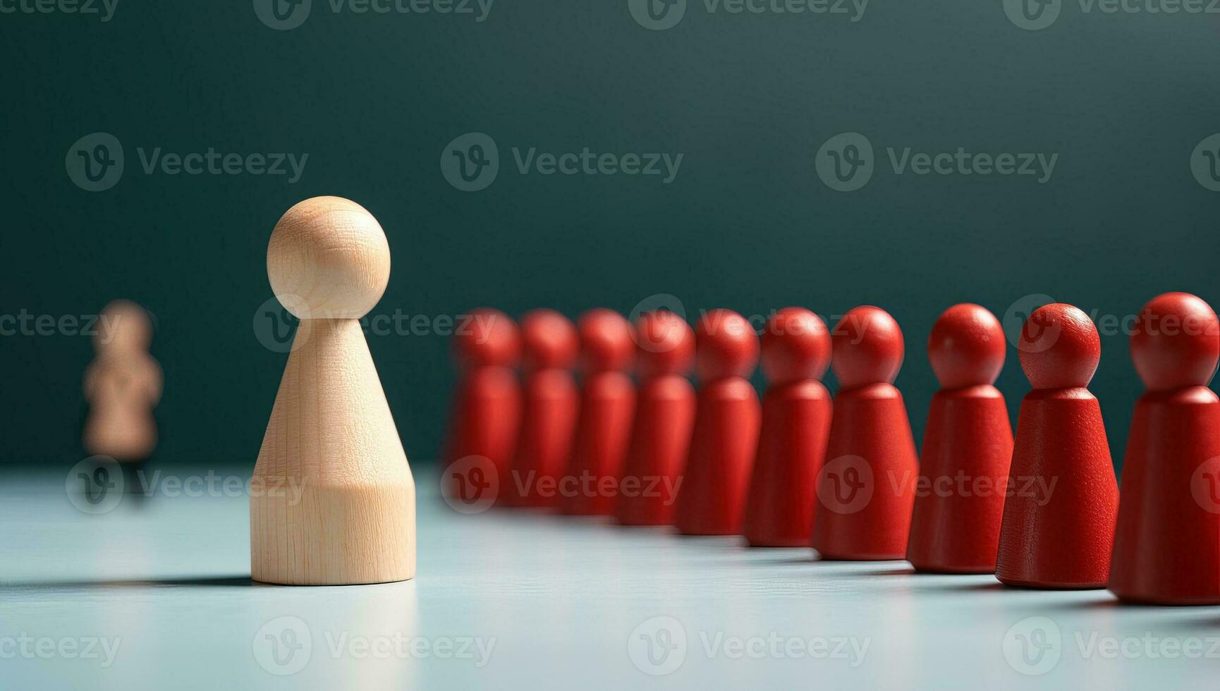 Wooden figures of people stand in a row. Concept of leadership and teamwork. AI Generated. photo