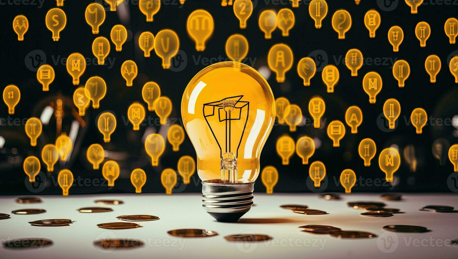 Light bulb with abstract glowing light bulb symbolizing idea and innovation. AI Generated. photo