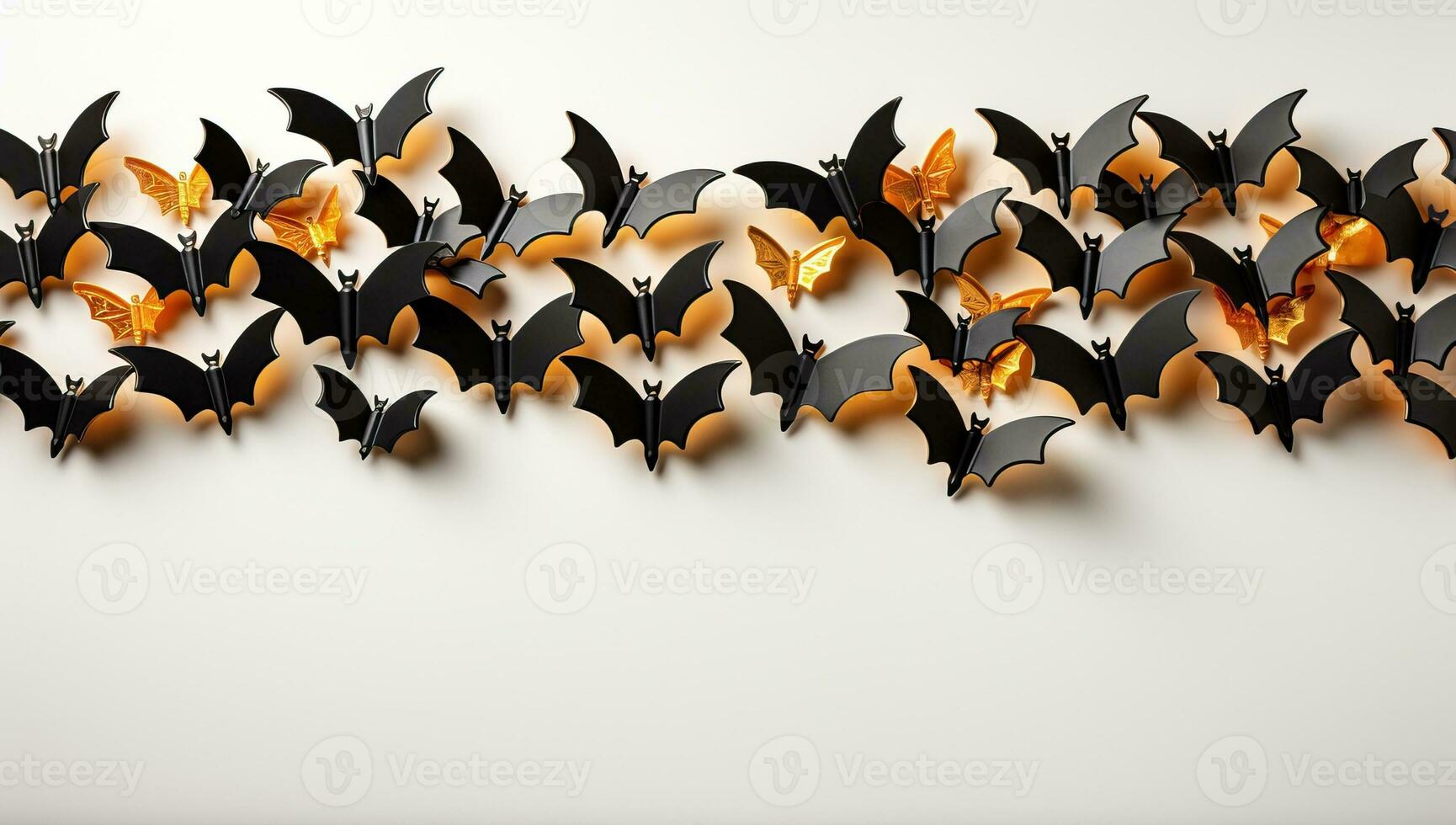 Halloween background with paper bats on white background. AI Generated. photo