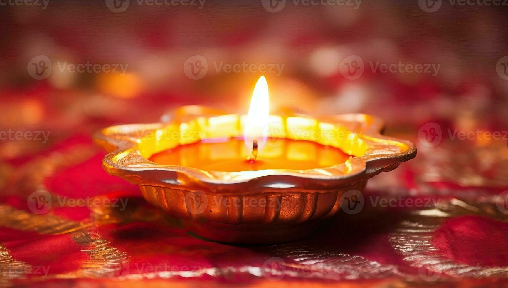 Diwali diya or oil lamp on colorful rangoli background. AI Generated. photo