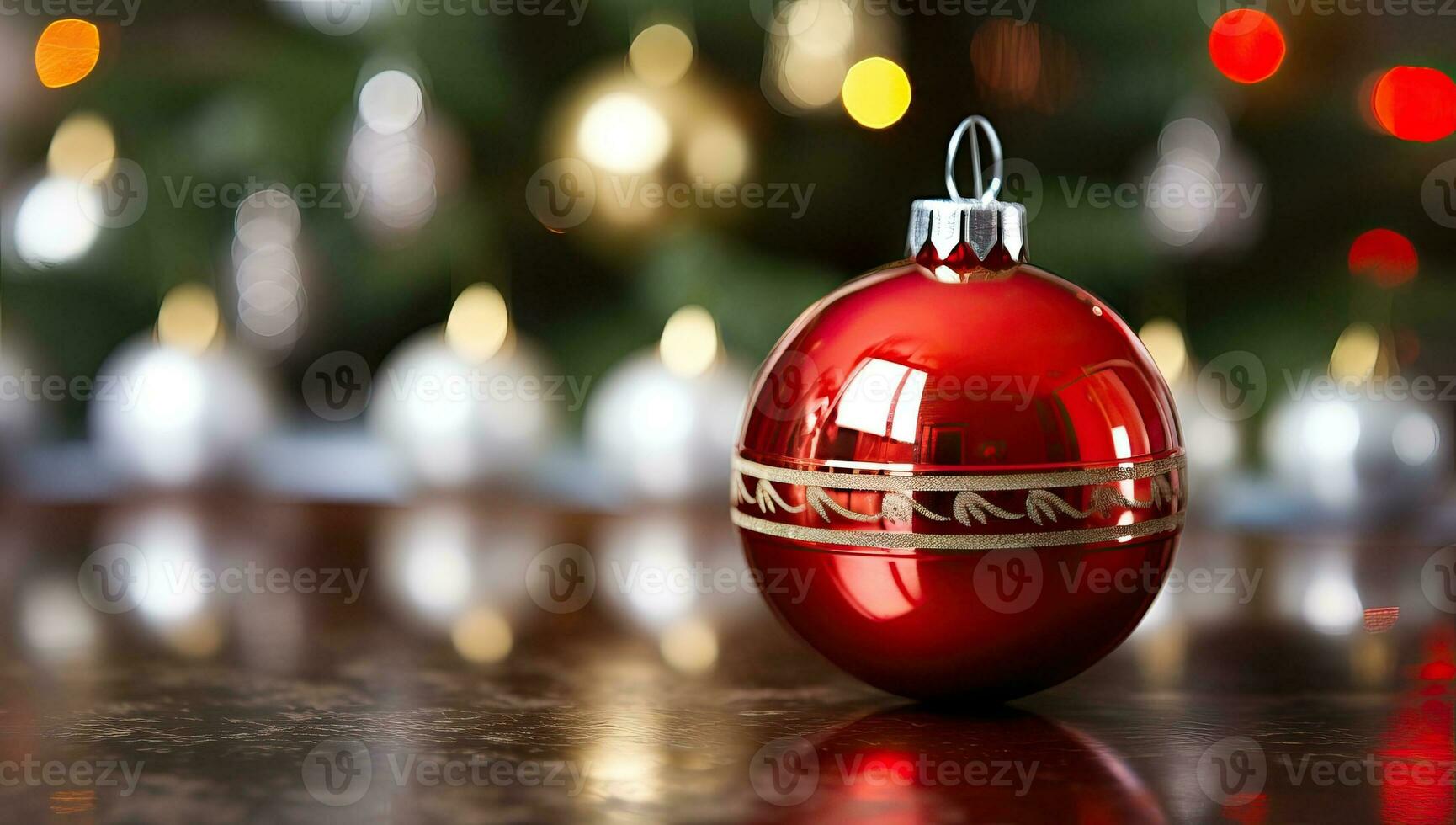 Christmas bauble on bokeh background. AI Generated. photo