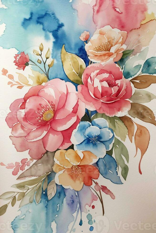 Watercolor floral background AI Generated photo