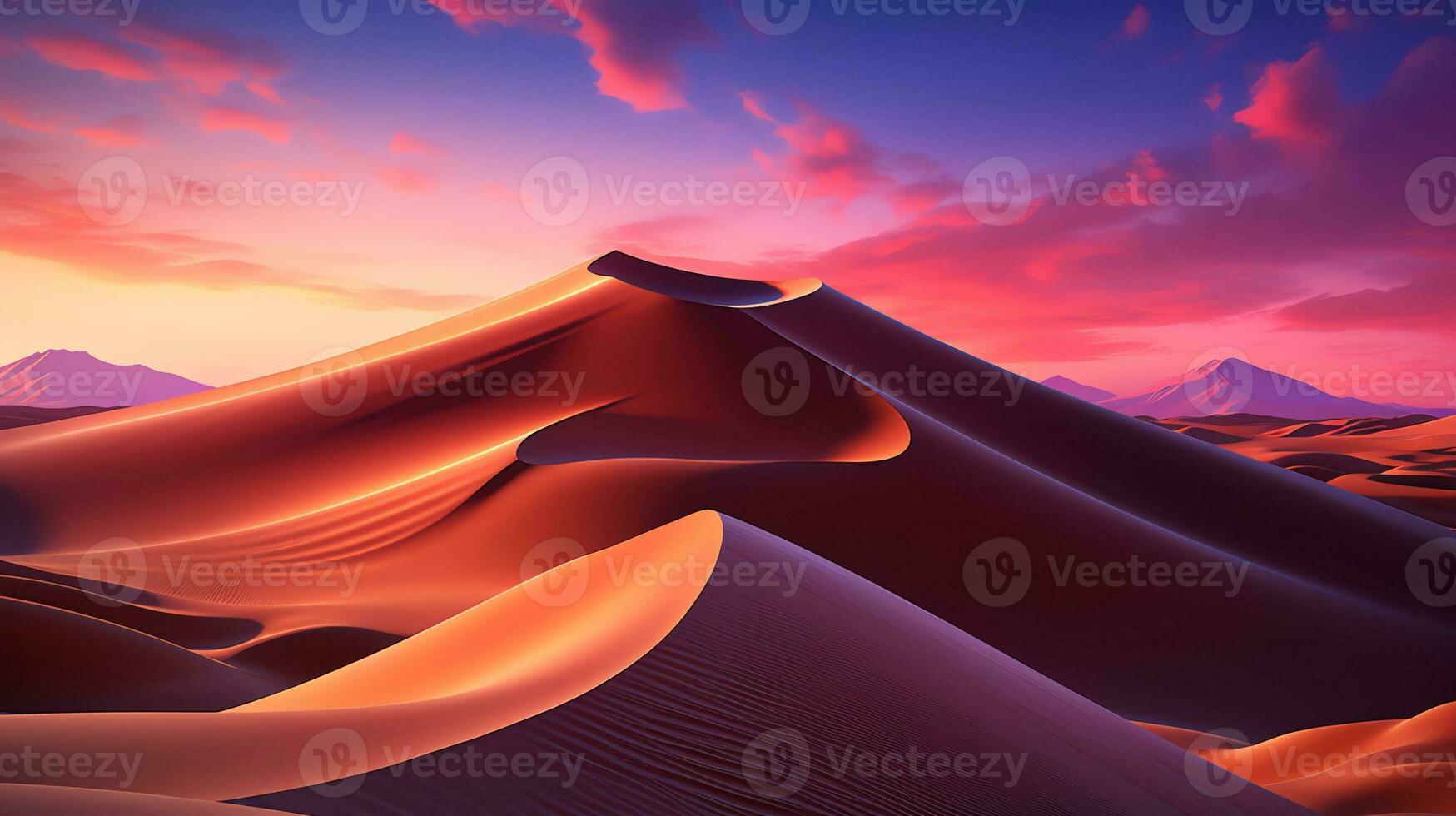 desert landscape with sand dunes and mountains ai generated photo