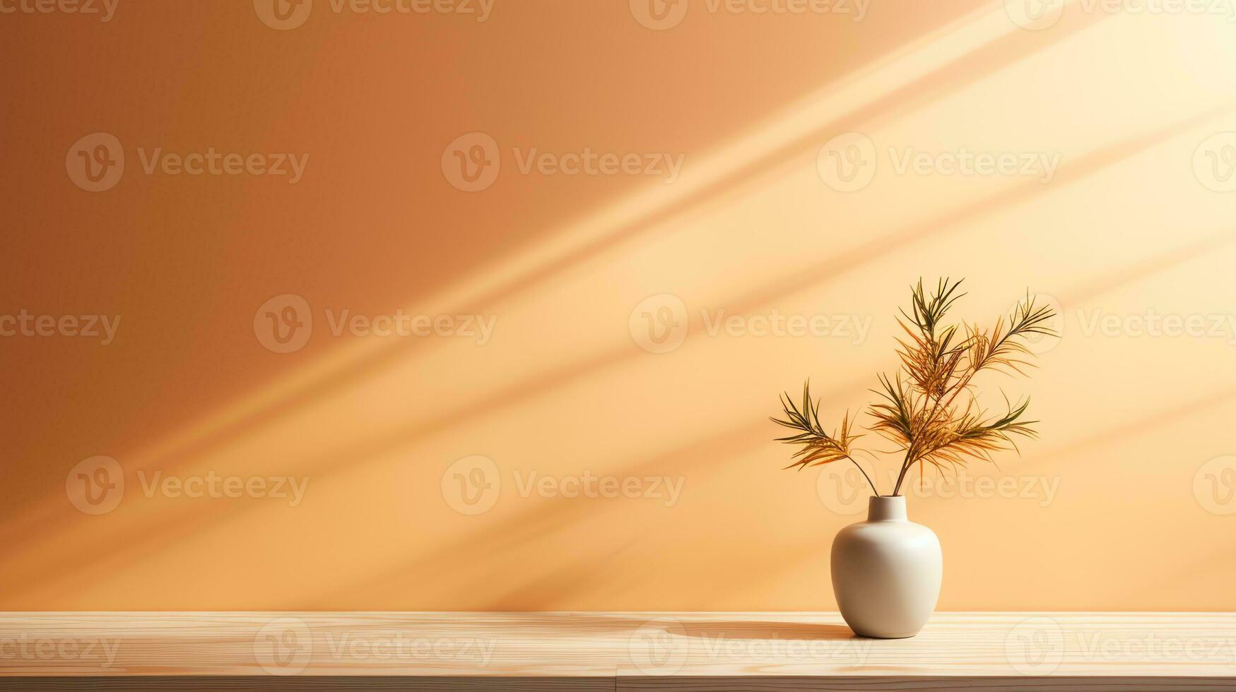 a vase with flowers on a table against an orange and blue wall ai generated photo