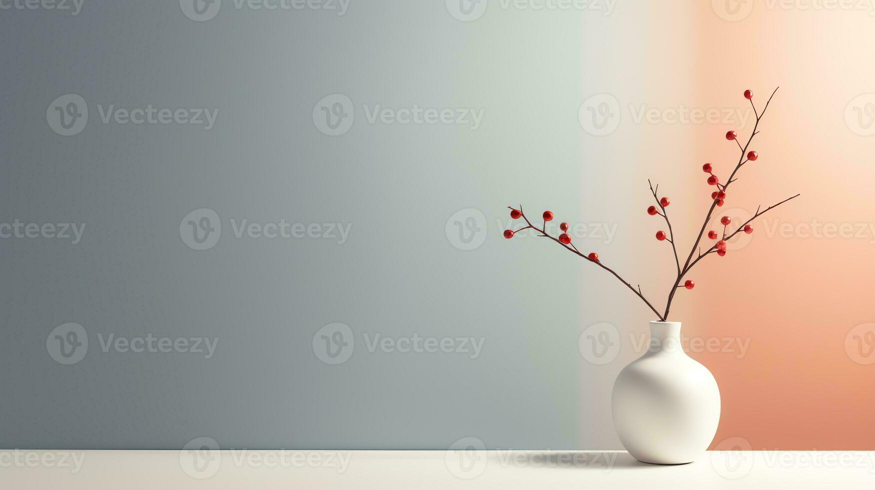 a vase with flowers on a table against an orange and blue wall ai generated photo