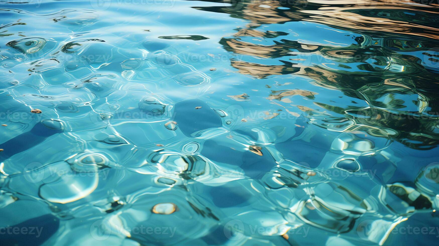 a rock in a pool with water and leaves AI Generative photo