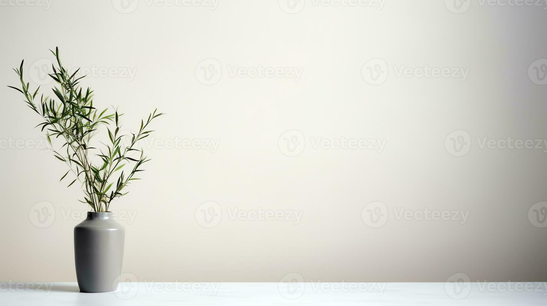 a gray vase with a small plant in it ai generated photo