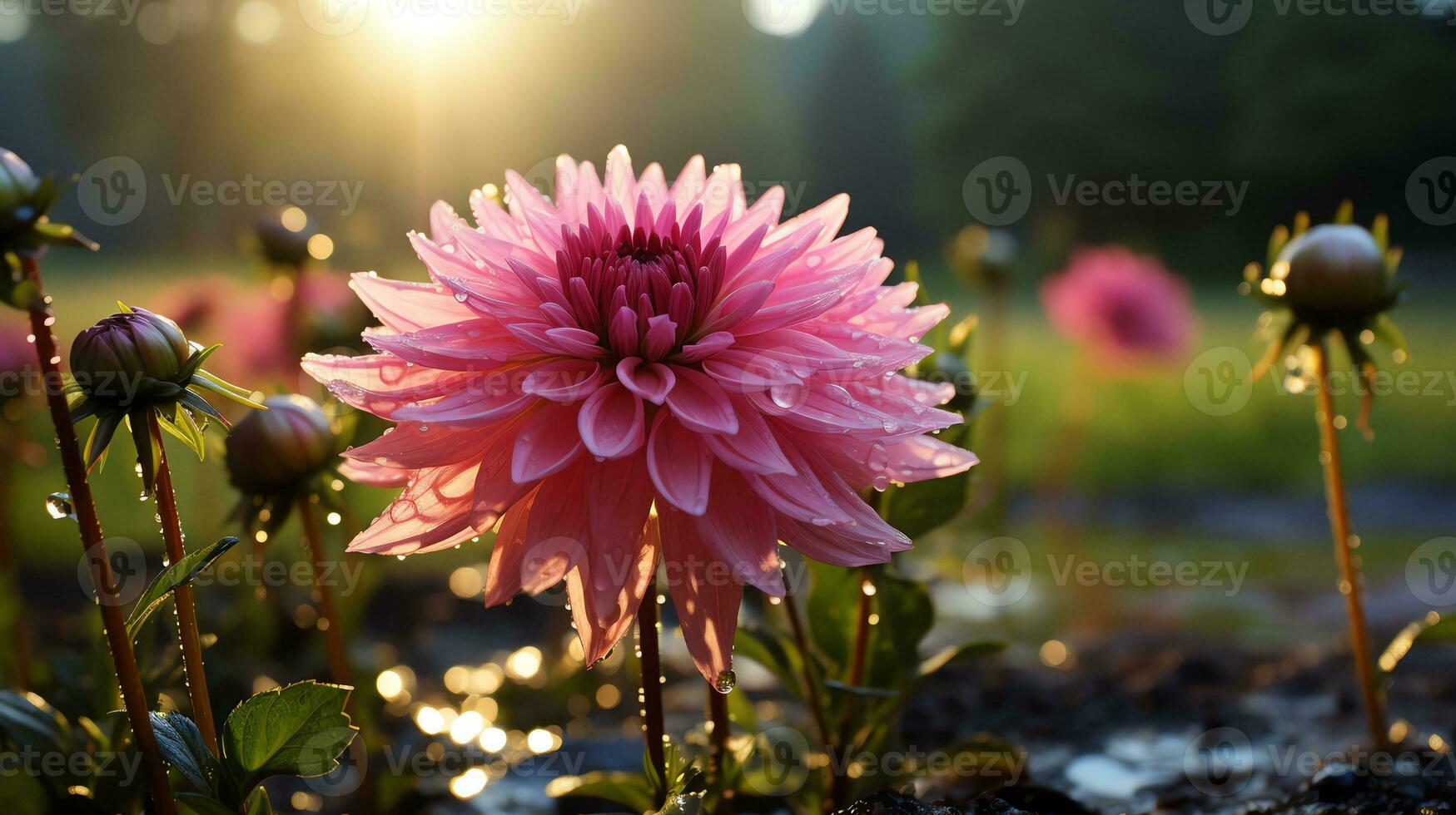 a group of purple roses with water droplets on them AI Generative photo