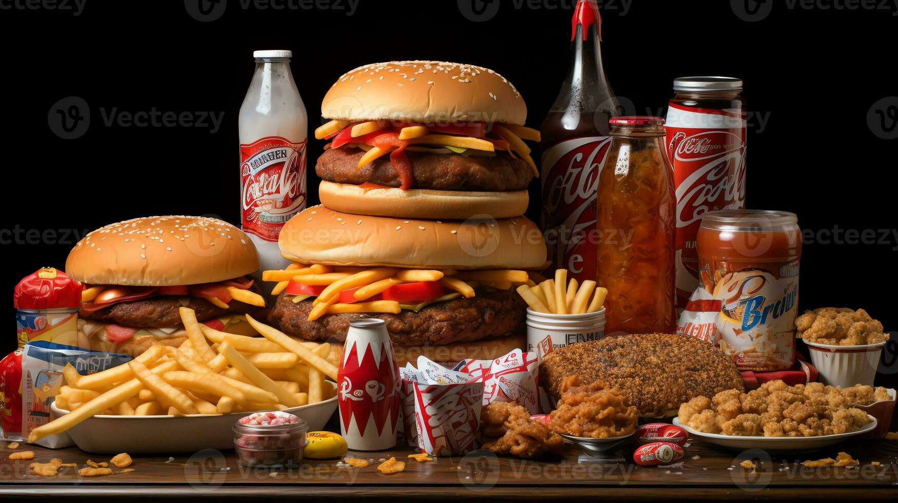 un mesa lleno de comida y bebidas ai generativo foto