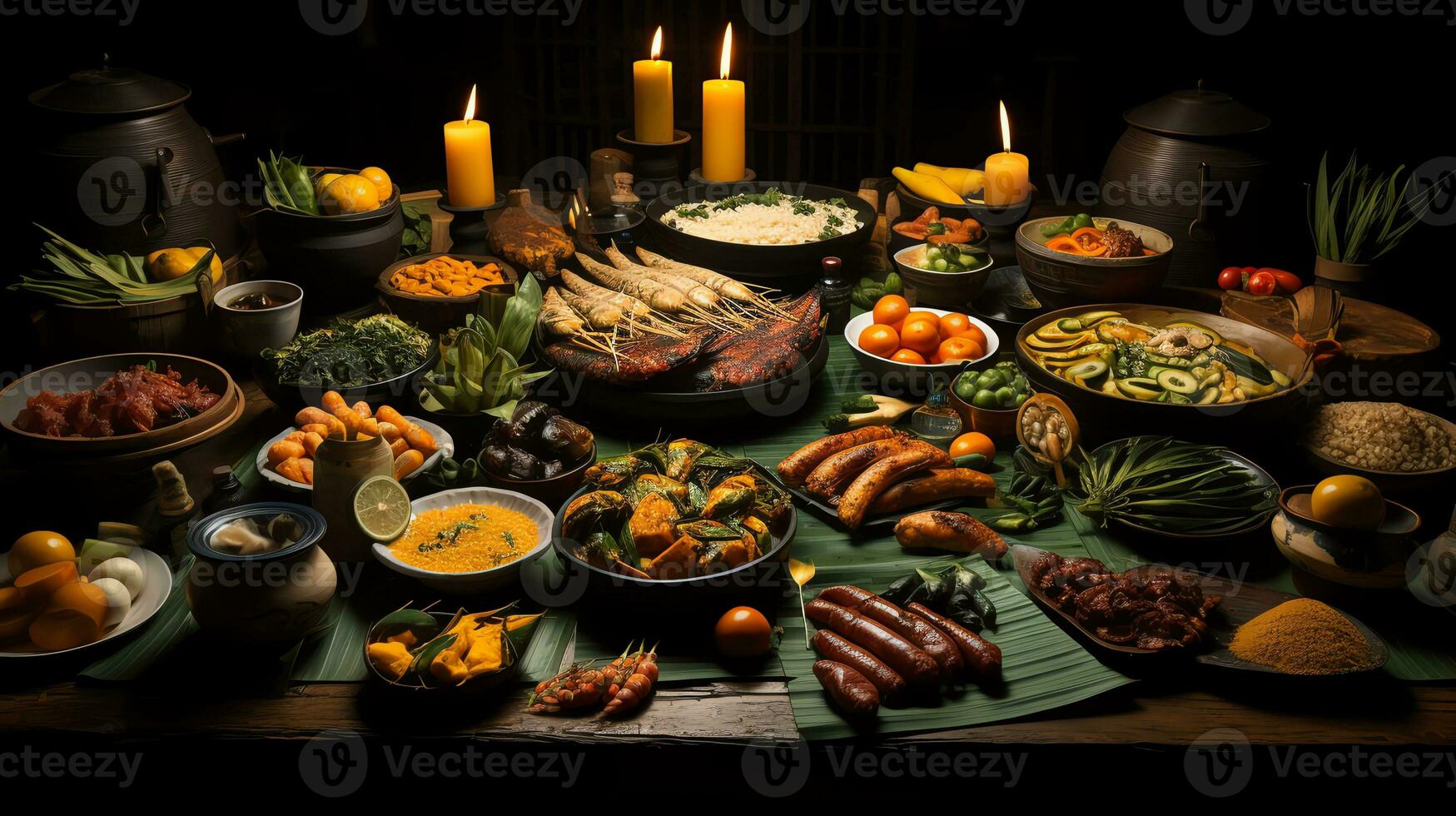 a table full of food and drinks AI Generative 30474948 Stock Photo at