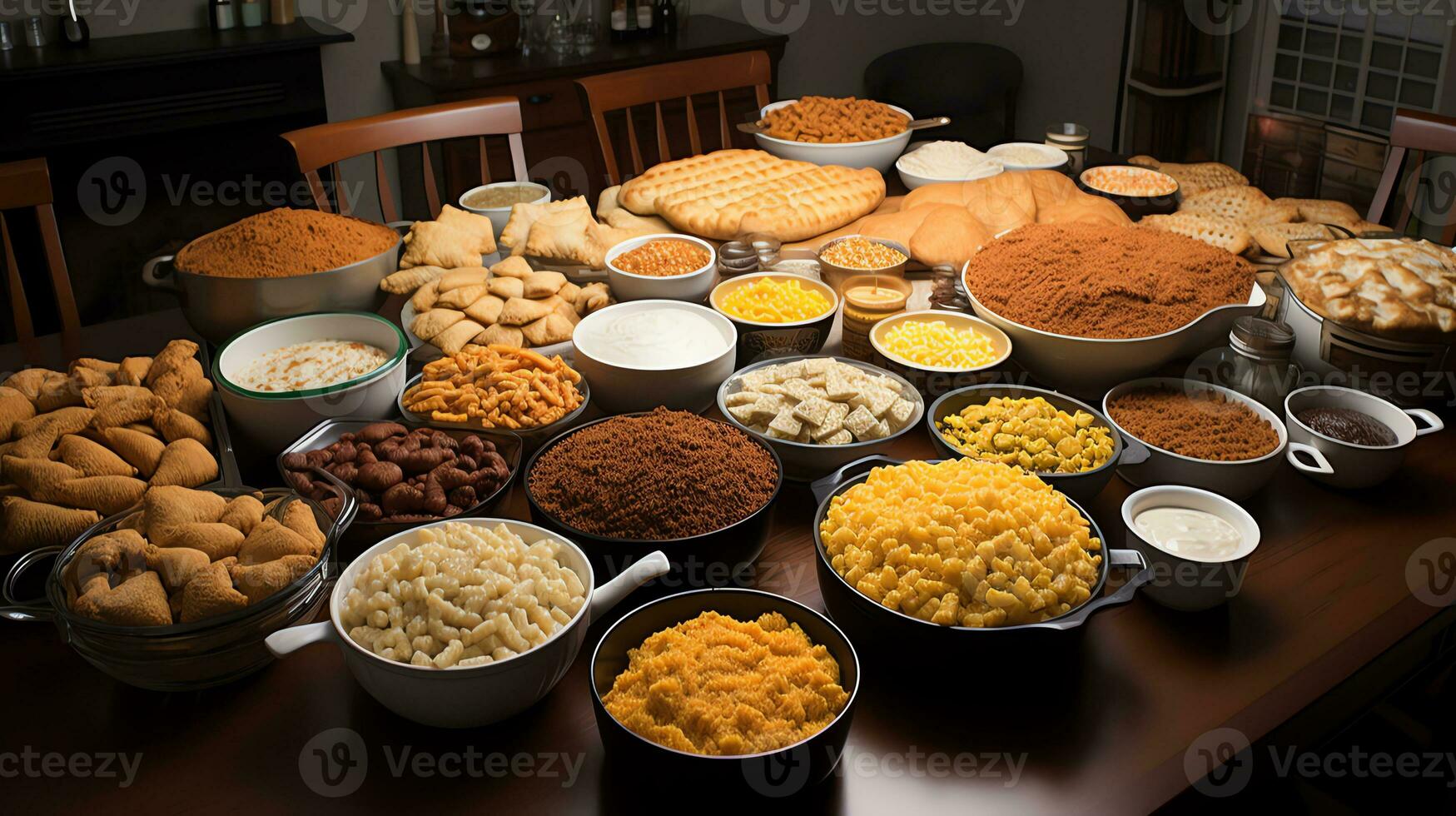 un mesa lleno de comida y bebidas ai generativo foto