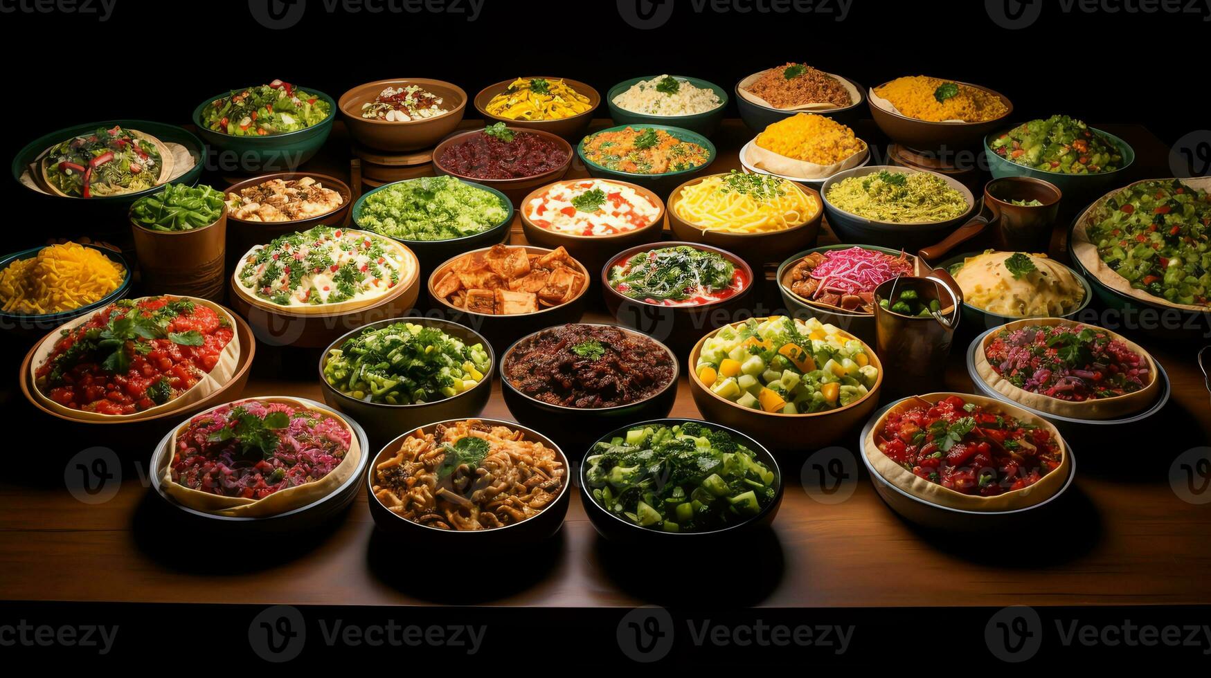 wood table with golden glitter on dark background AI Generative photo