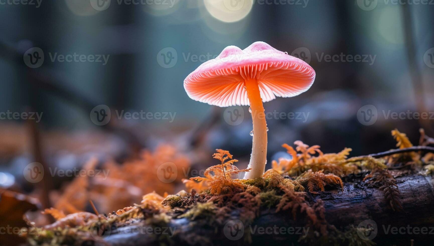 Small mushrooms in the forest. AI generated photo