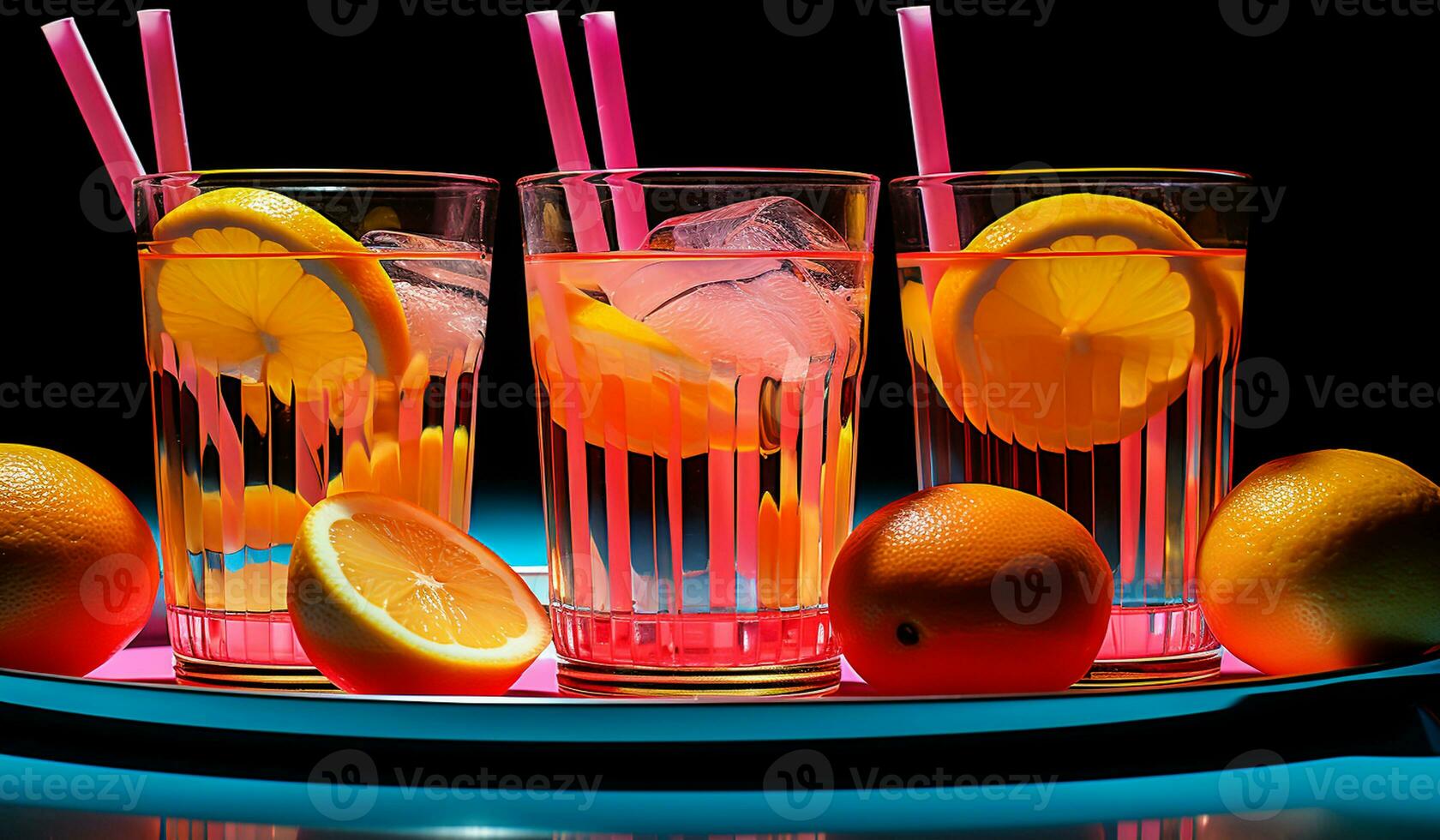 Colorful transparent glass with straws. AI generated photo