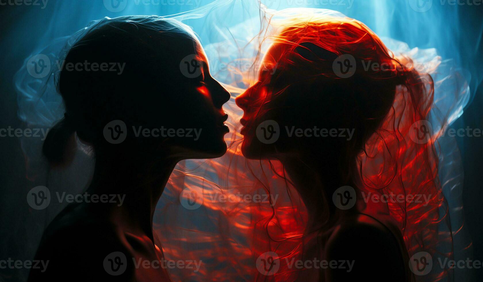 Delicacy, love and emotion in female silhouettes. AI generated photo
