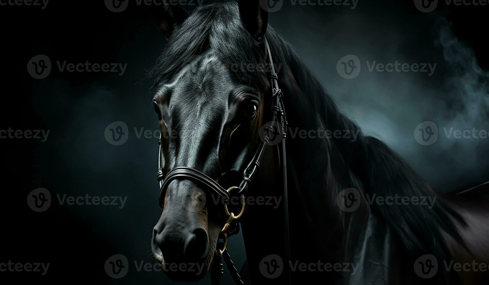 majestuoso de cerca de un negro caballo. ai generado foto