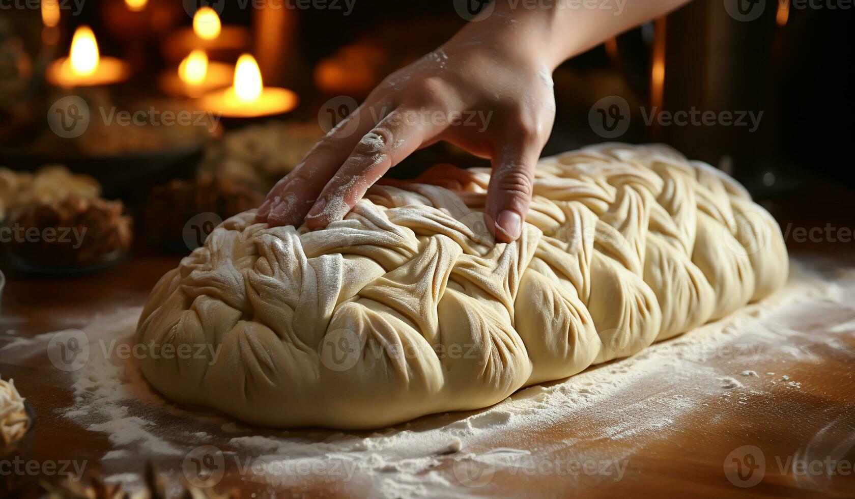 Bread preparation by baker's hands. AI generated photo