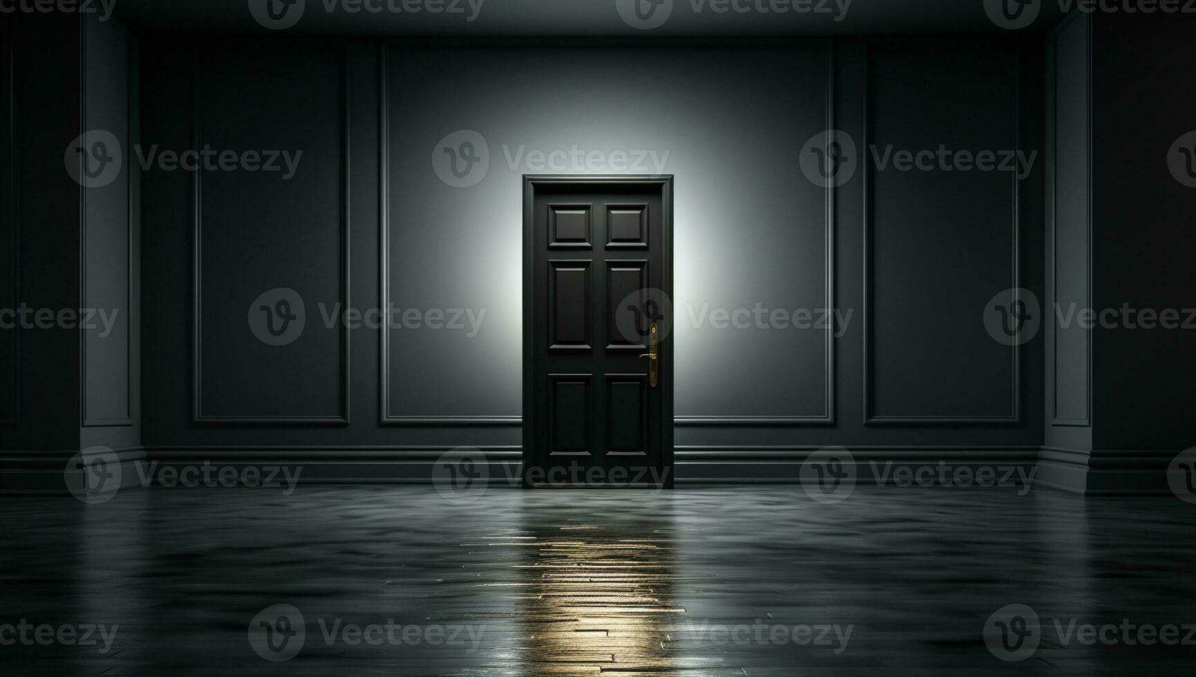 Door to the light at night. AI generated photo