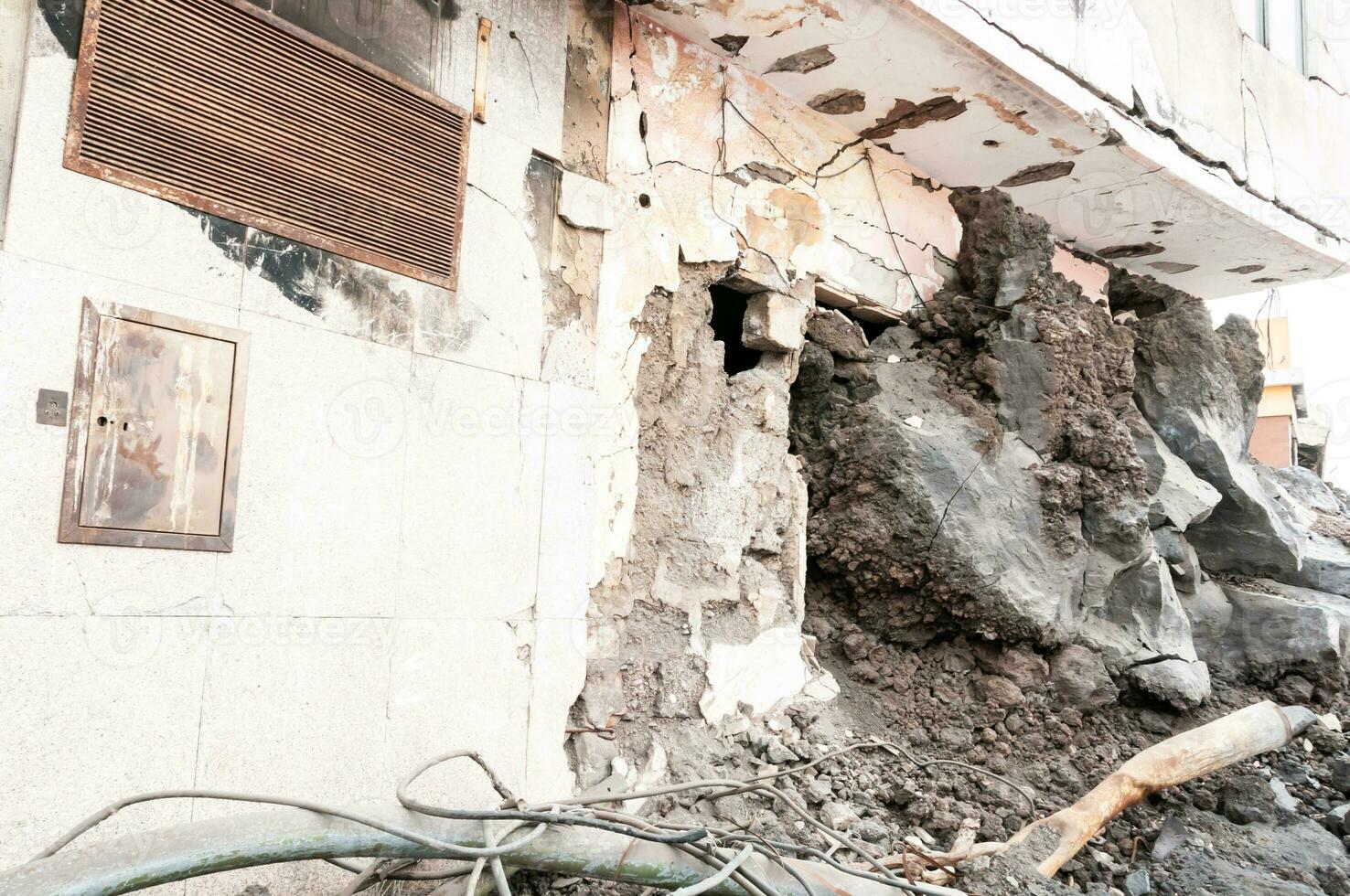 Building destroyed by the volcanic lava flow from the Cumbre Vieja volcano, on the island of La Palma photo