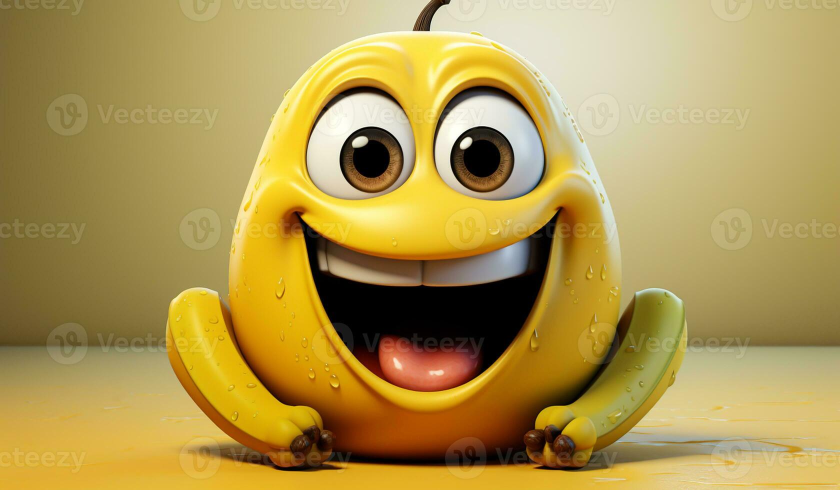 Funny banana with smiling face. AI generated photo