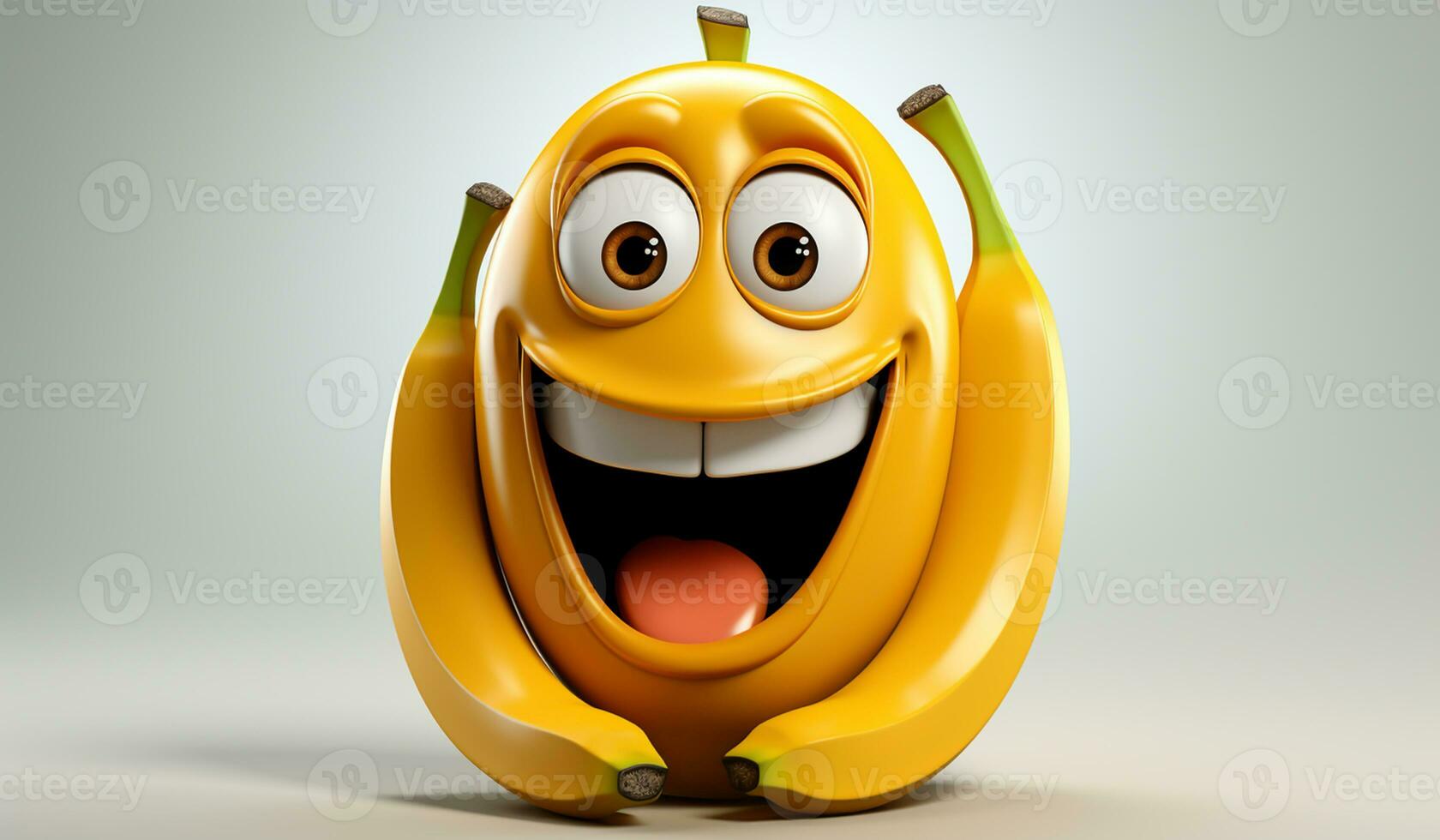 Funny banana with smiling face. AI generated photo