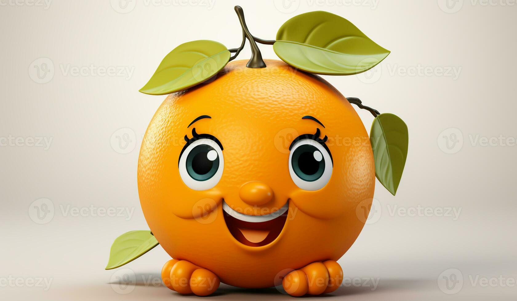 Funny orange with smiling face. AI generated photo