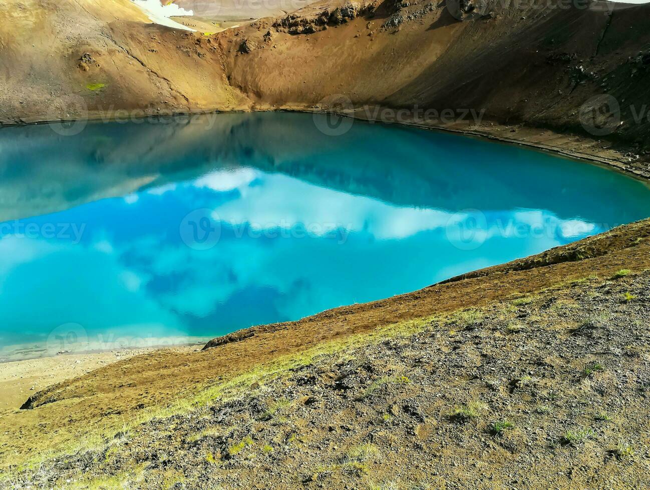 Blue lagoon in the crater of the Viti volcano, more than 300 meters in diameter, in Iceland photo