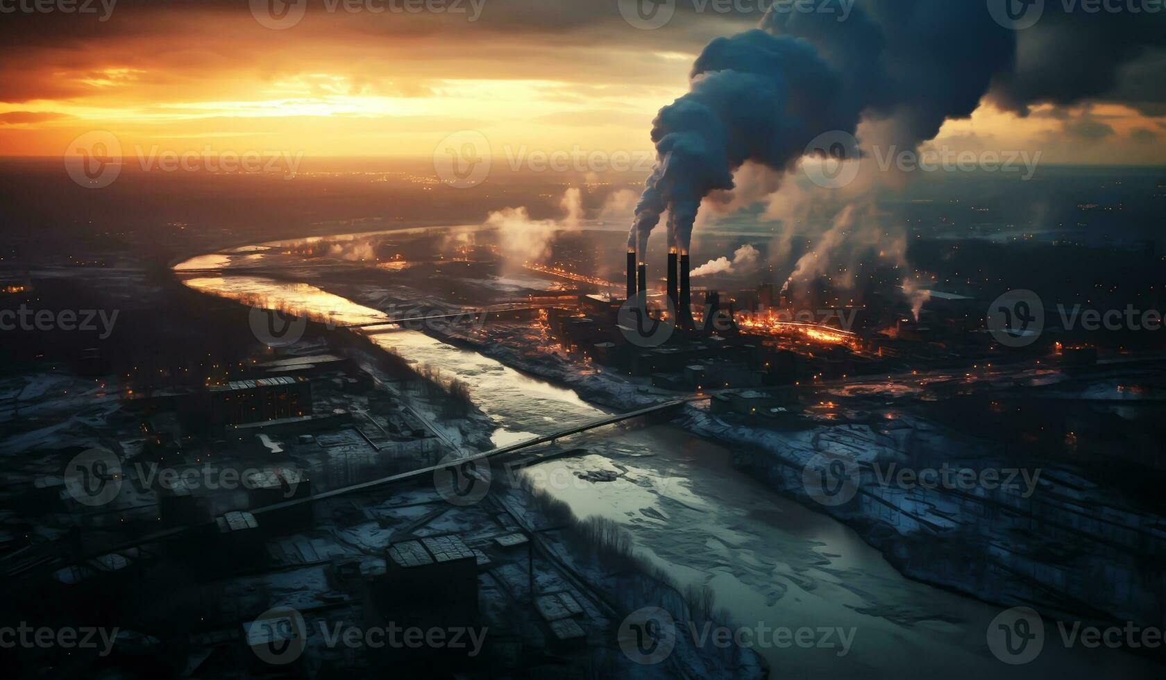 Detail of environmentally polluting factories. AI generated photo