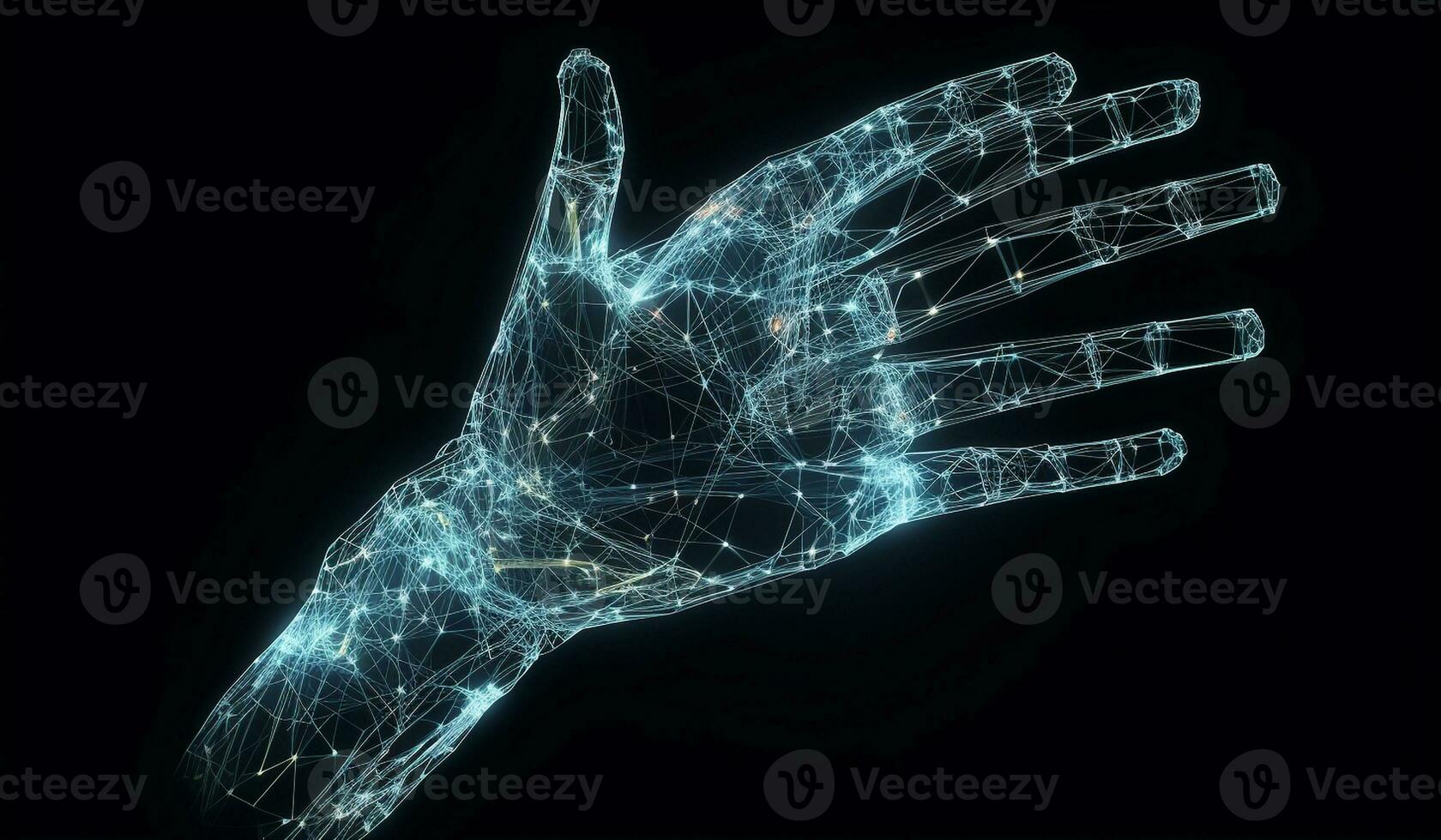 Digital hand with network connection on dark background photo