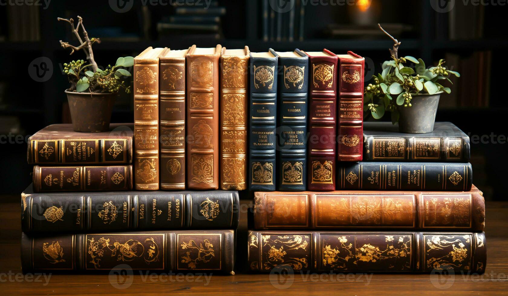 Set of books in still life, back to school concept. AI generated photo