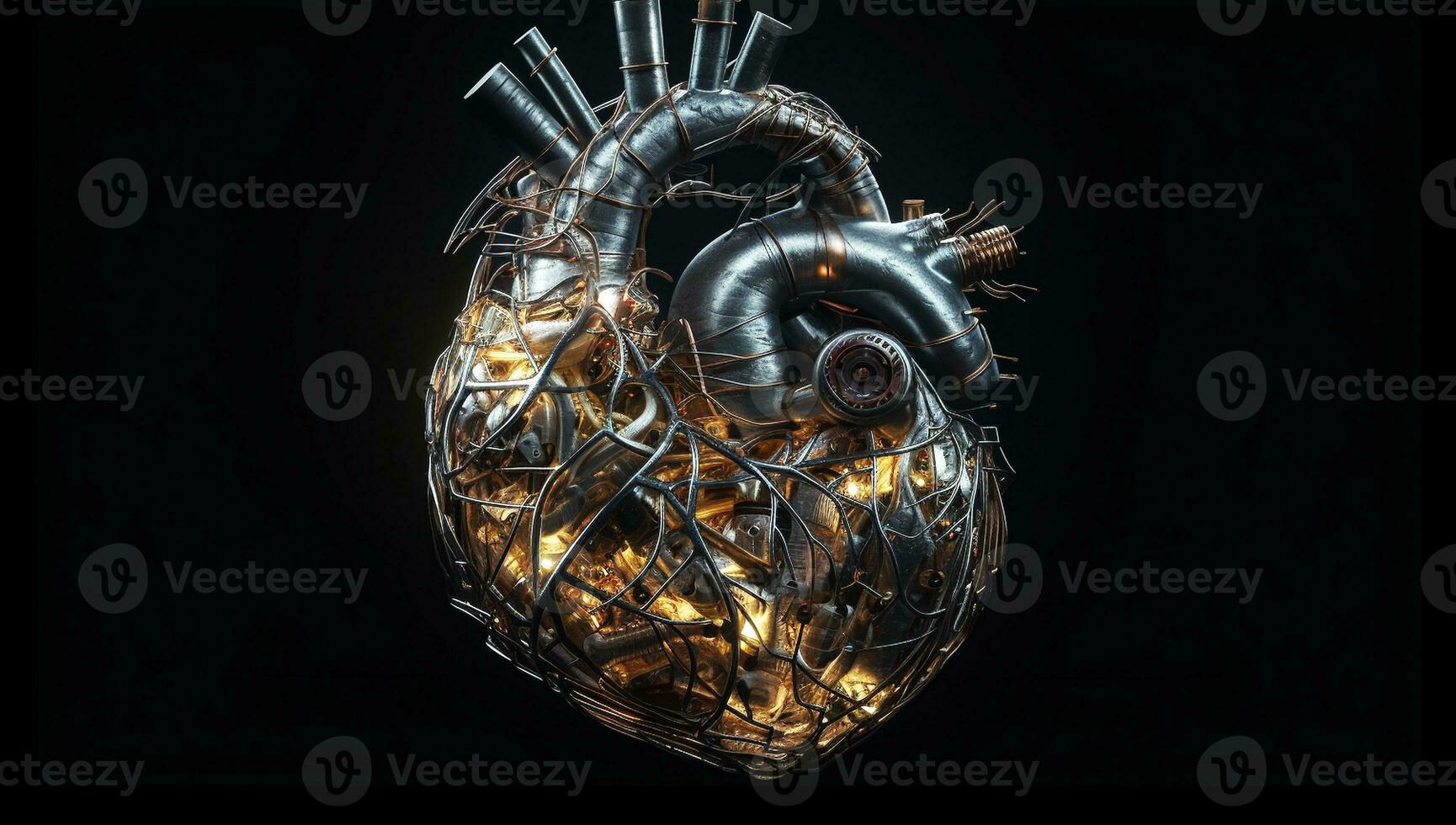 Anatomical human heart formed by pieces of metal. AI generated photo