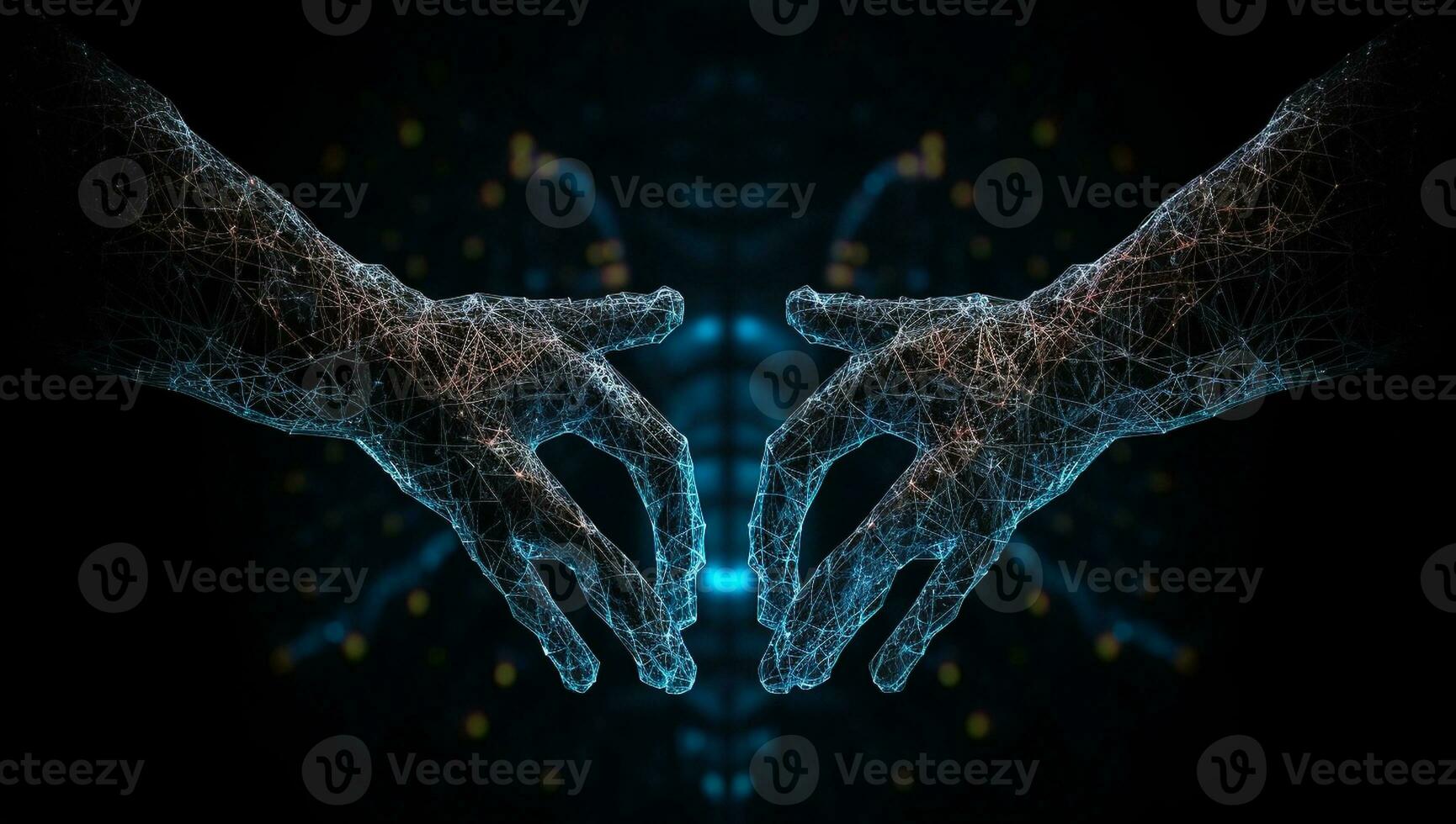 Digital hand with network connection on dark background photo