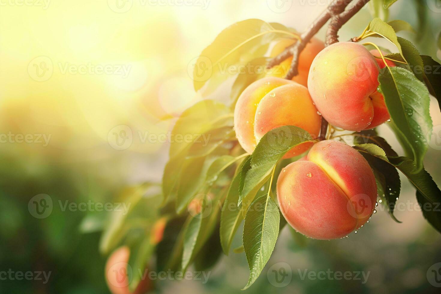 Illustration of freshly peaches on the peach tree photo