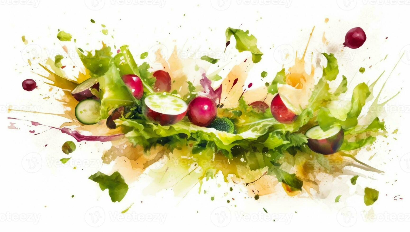 Watercolor colorful falling vegetables for salad - Generative AI photo