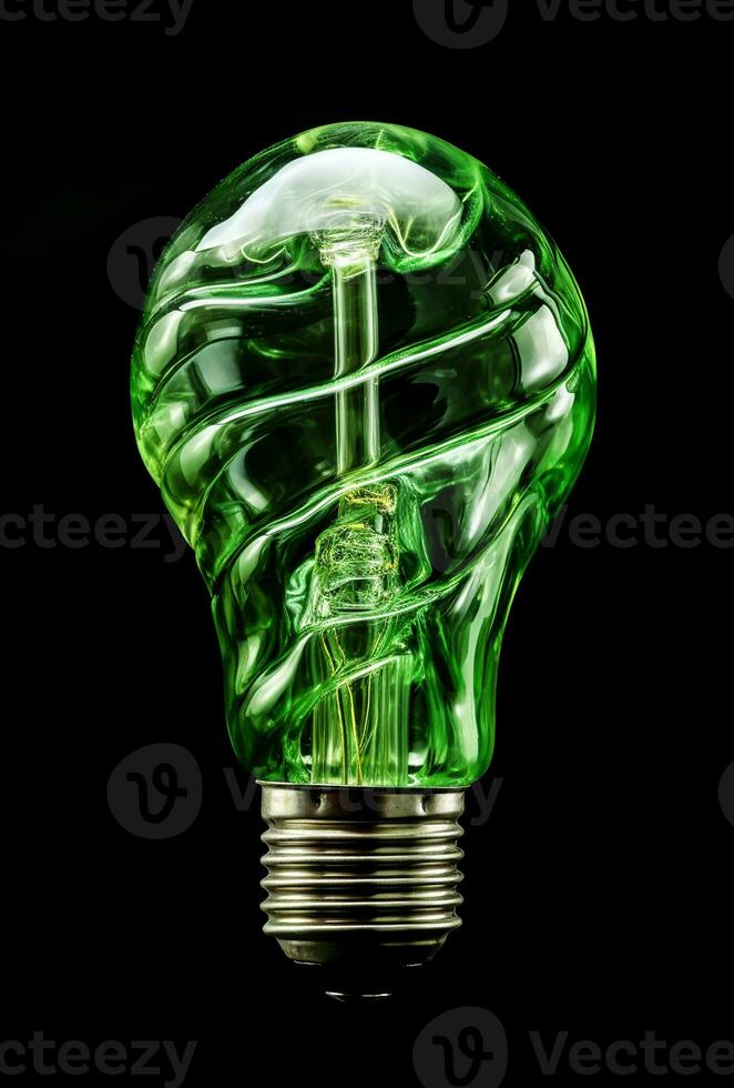 Green light bulb in ecology concept. AI generated photo