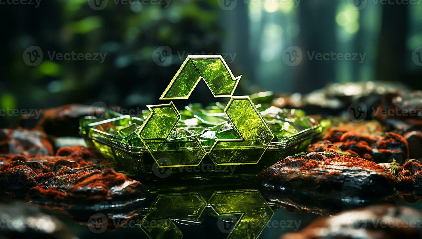 Bright recycling symbol in ecology concept. AI generated photo