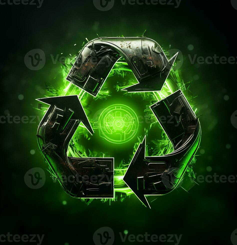 Bright recycling symbol in ecology concept. AI generated photo