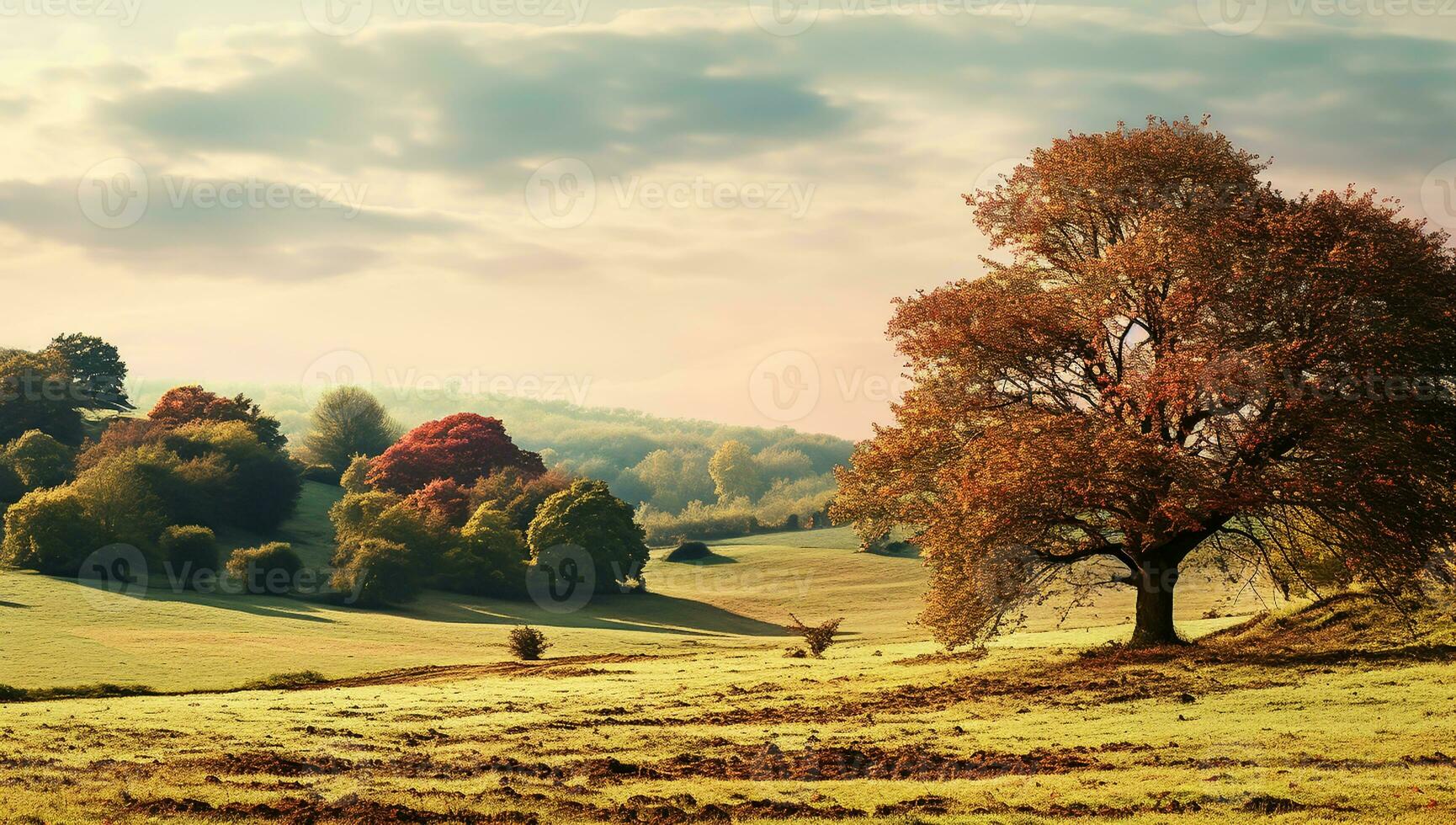 Autumn landscape in the mountains. AI generated photo