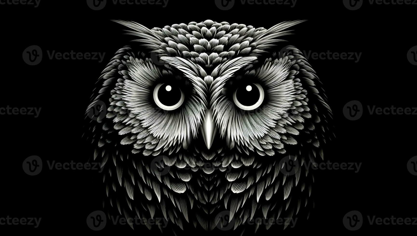 Closeup of an owl's face drawing. AI generated photo