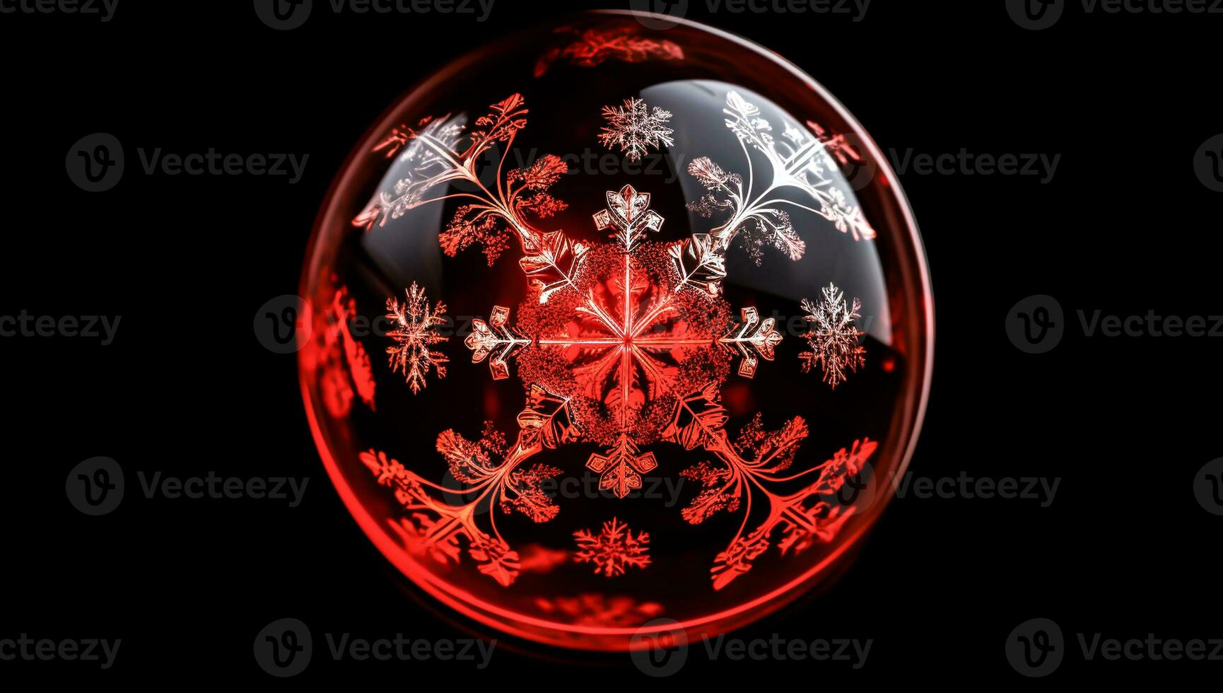 Red crystal and shiny ball, in christmas concept. AI generated photo