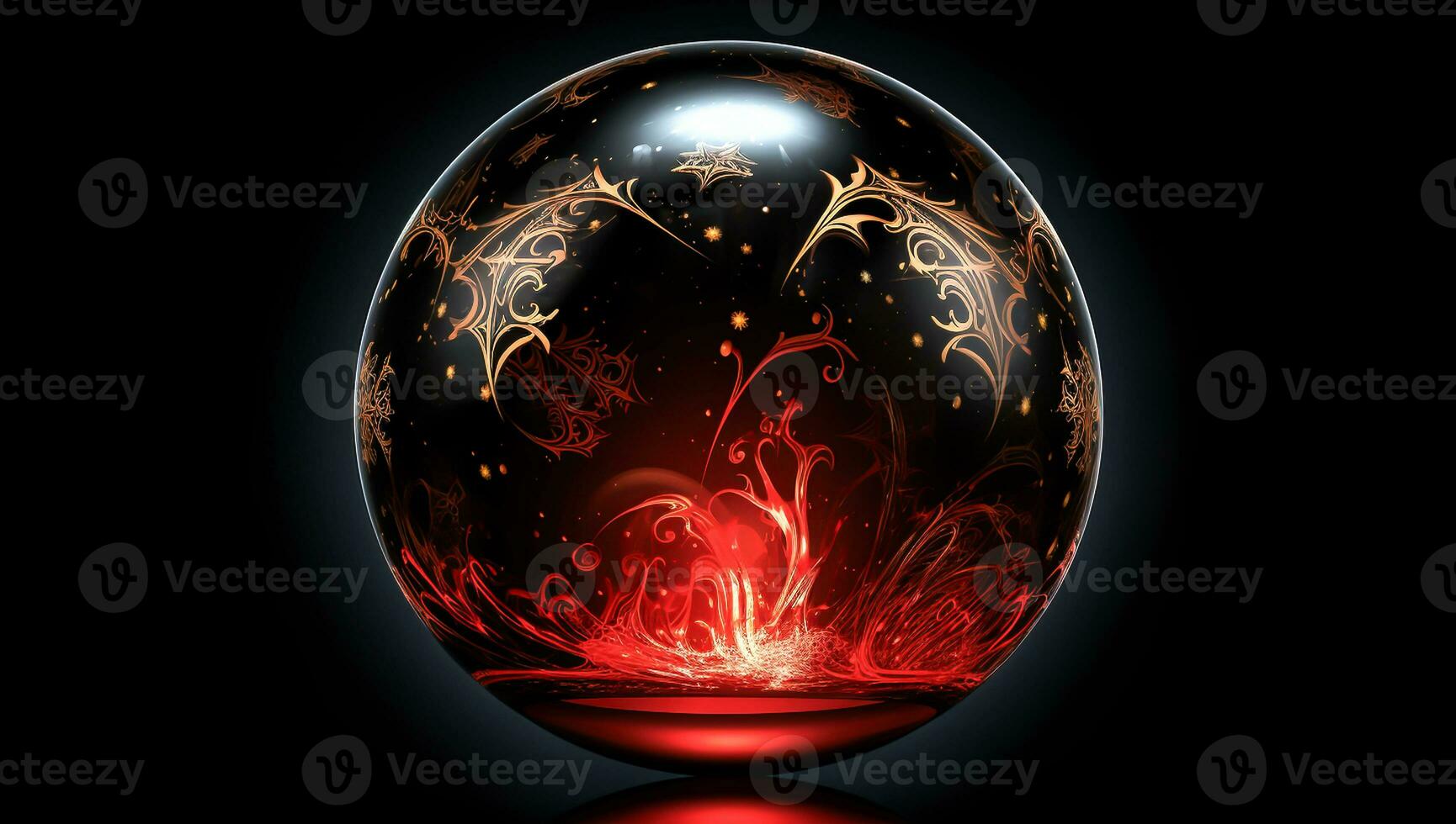 Red crystal and shiny ball, in christmas concept. AI generated photo