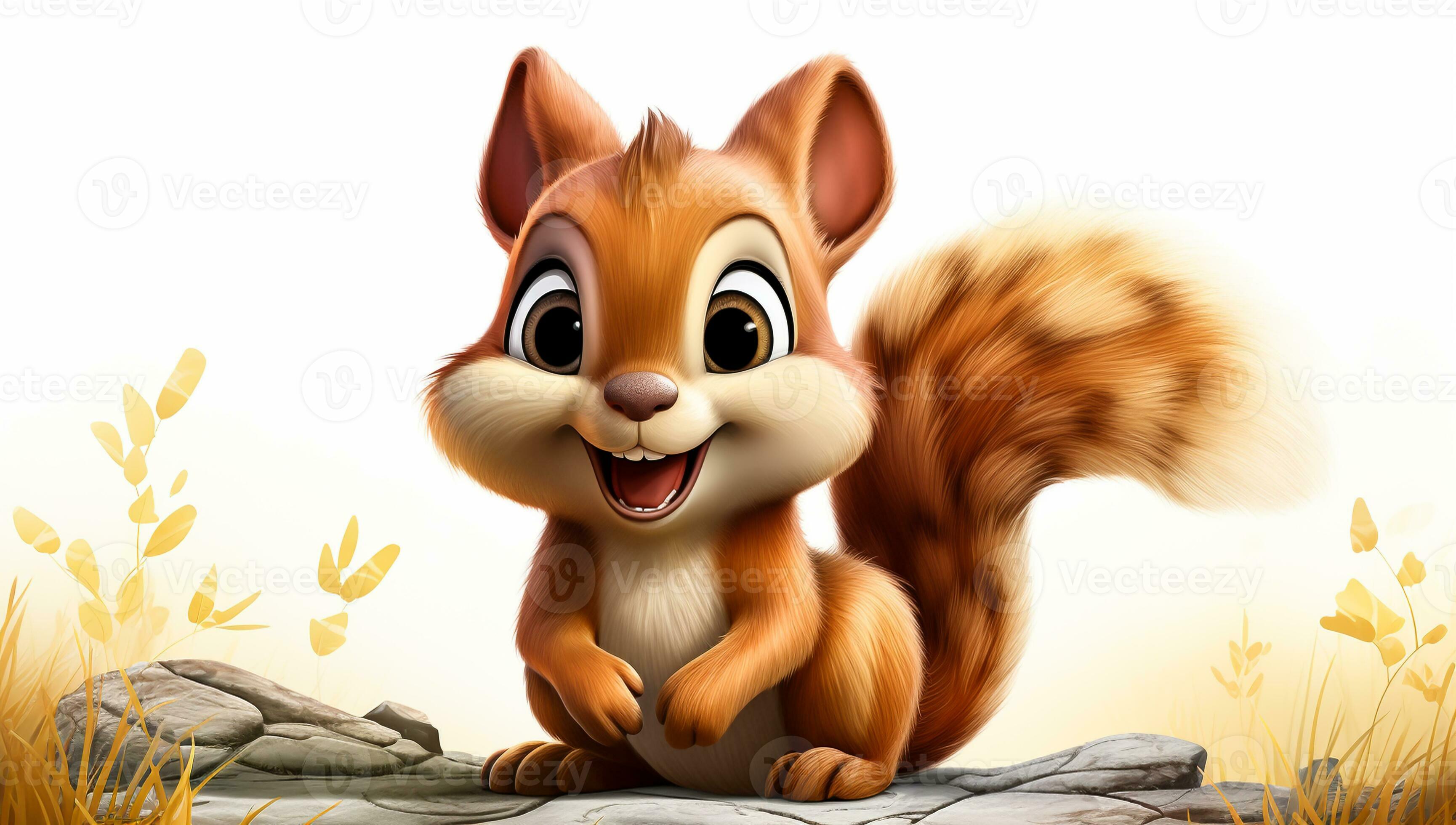Cute cartoon of a baby squirrel for illustrations for children. AI