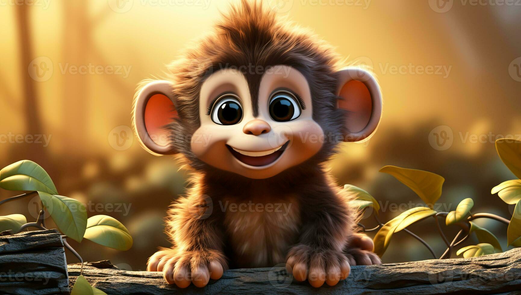 Cute cartoon of a baby monkey for illustrations for children. AI Generator photo