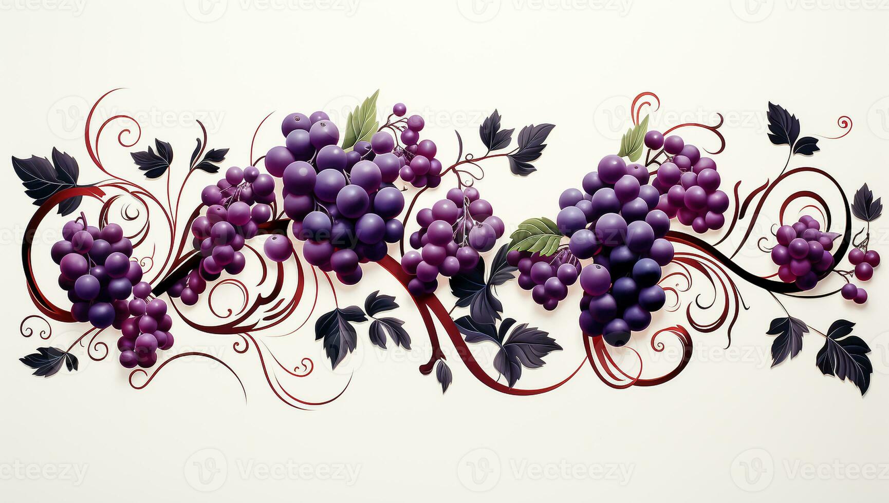 Banner with grapes and vines on white background to be used in advertising or other purposes. AI generated photo