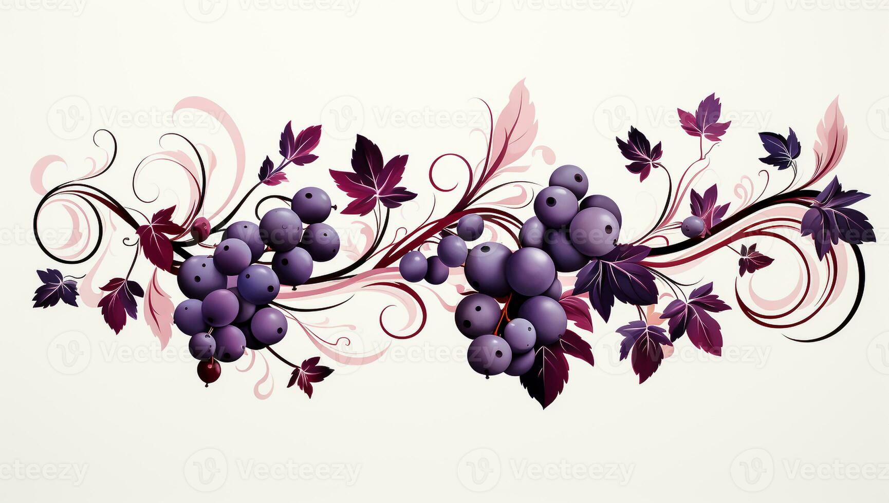 Banner with grapes and vines on white background to be used in advertising or other purposes. AI generated photo