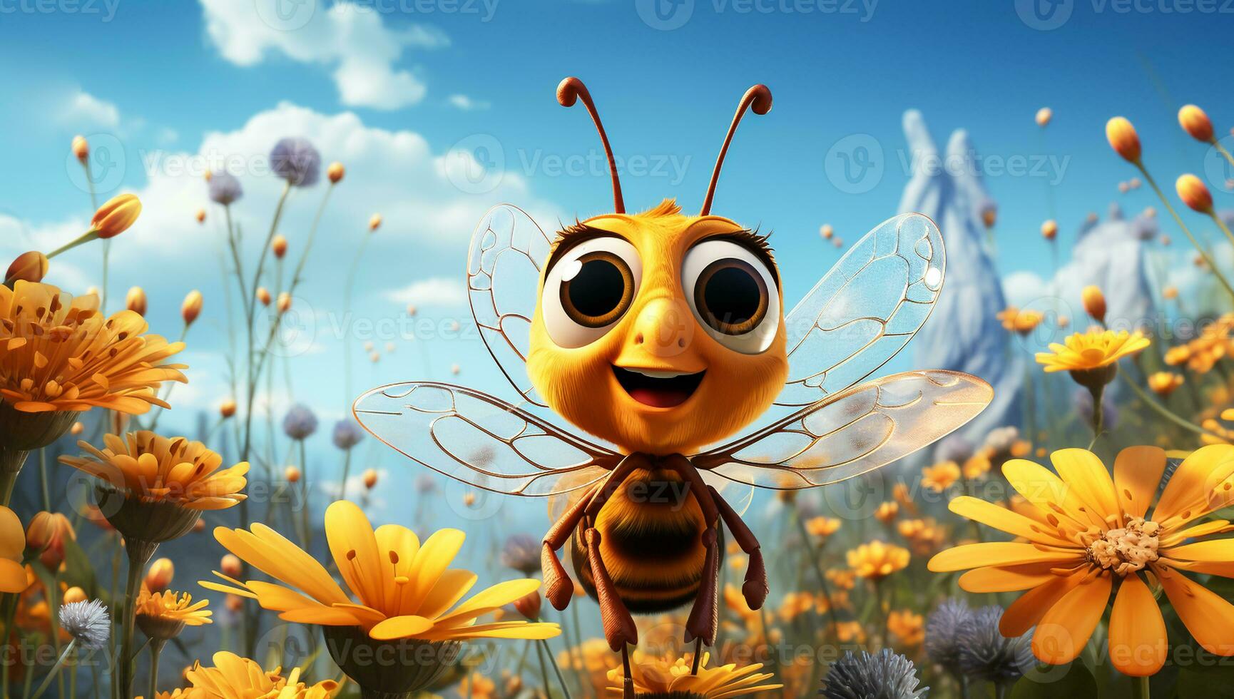 Cute cartoon of a baby bee for illustrations for children. AI Generated photo