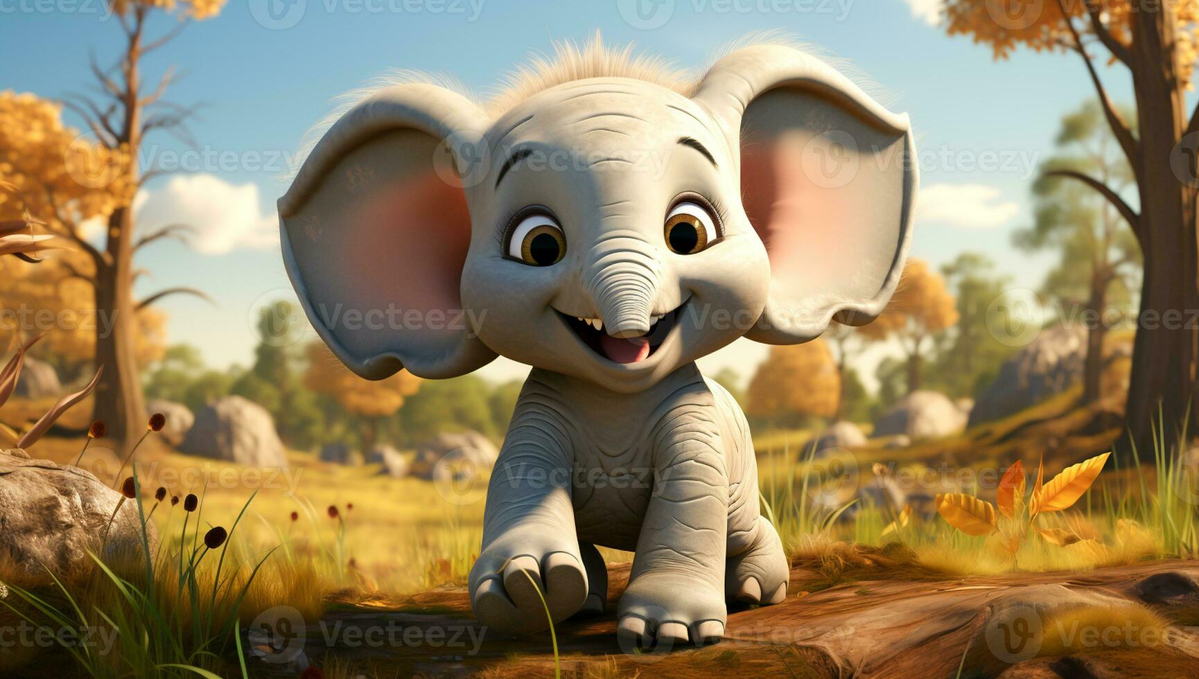 Cute cartoon of a baby elephant for illustrations for children. AI Generator photo